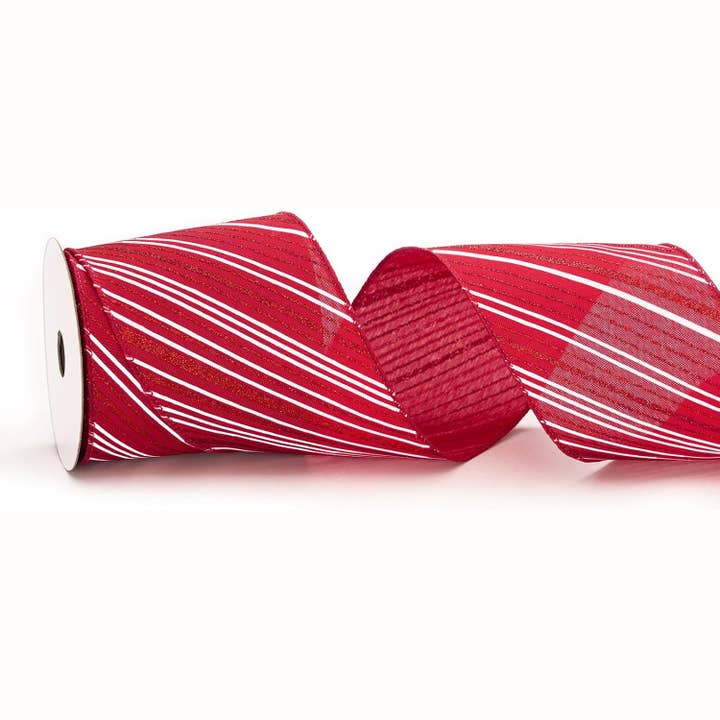 Ruban de Noël filaire à rayures rouges à paillettes pour la fabrication de couronnes, 4 « x 10 mètres pour la vente par Posh Paper
