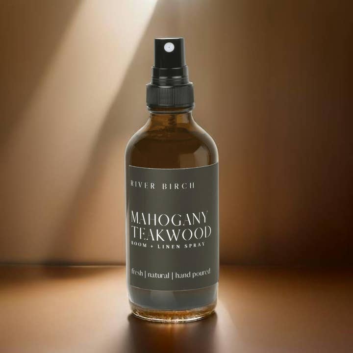 River Birch Candles - Wholesale Room & Linen Spray - Mahogany Teakwood - 4 oz Amber Glass Room + Linen Spray9