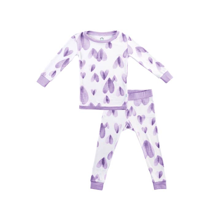 Småbørn/Børne Bambus Pyjamas - Lavendel Hjerter for engroshandel hos Dreamland Baby