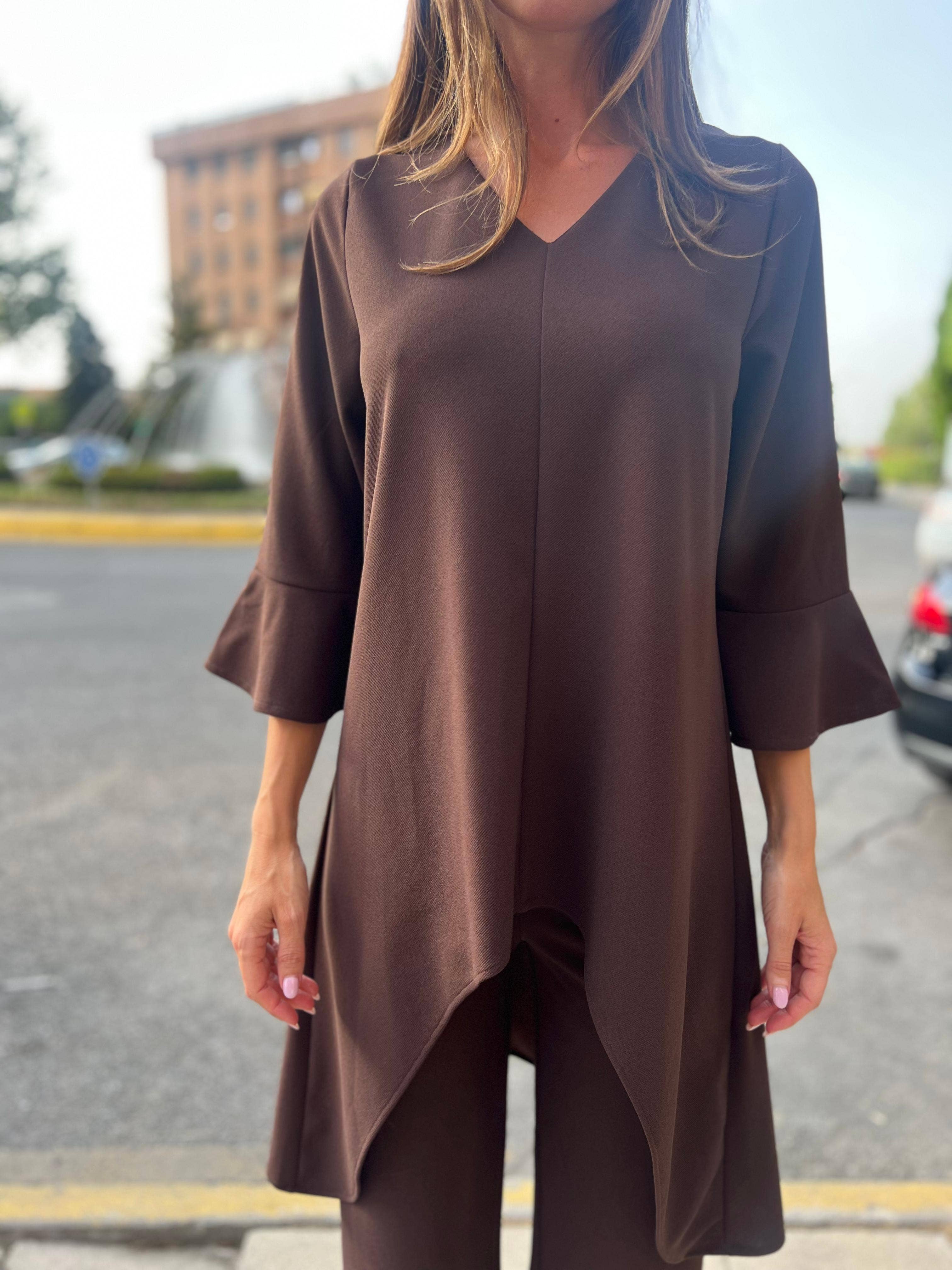 Julie d orleac - Wholesale Top & Pant Set (NOT Loungewear) - Women's - Long tunic and pants set in chocolate brown neocrepe3