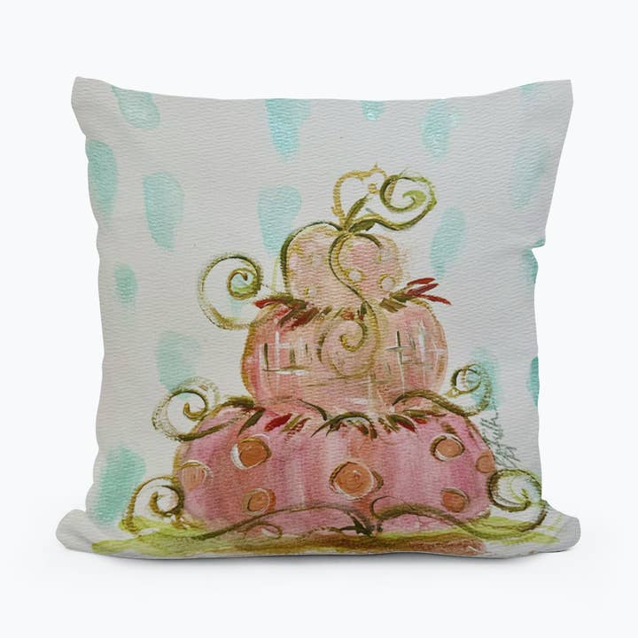 Bridgett Pink Stack Pumpkins Pillow for wholesale by LuckyBird Apparel and Home