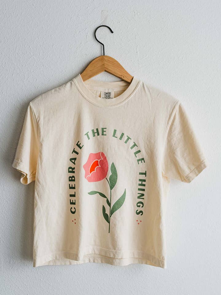 celebrate the little things | cream boxy cropped tee for wholesale by Ramble & Company