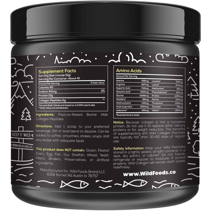 Wild Foods - Wholesale Protein/Superfood Powder - Wild Collagen Peptides Powder, 16oz WHOLESALE case of 6