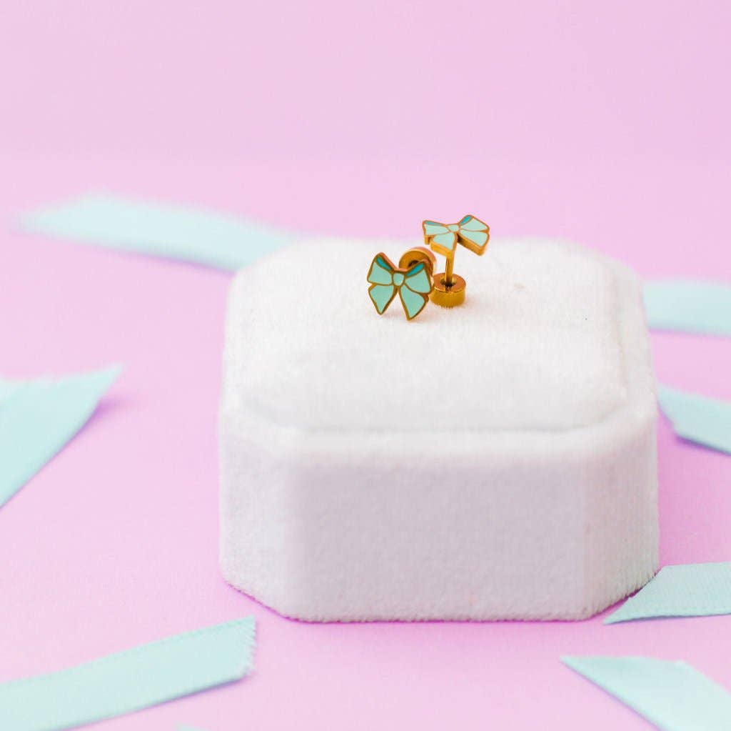 Desert Peach – wholesale Solitärörhängen – Mint Bow Stud Örhängen