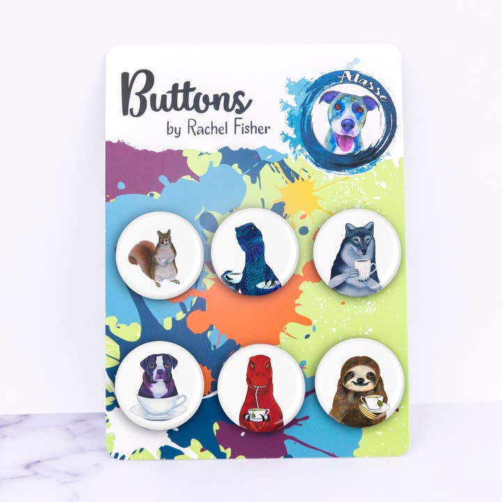 Tea Time Pinback Button Set 2 for wholesale by Alasse
