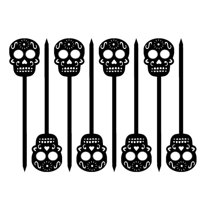 Pics à cocktail en acrylique noir crâne pour le Jour des Morts pour la vente par Mod Lounge Paper Company