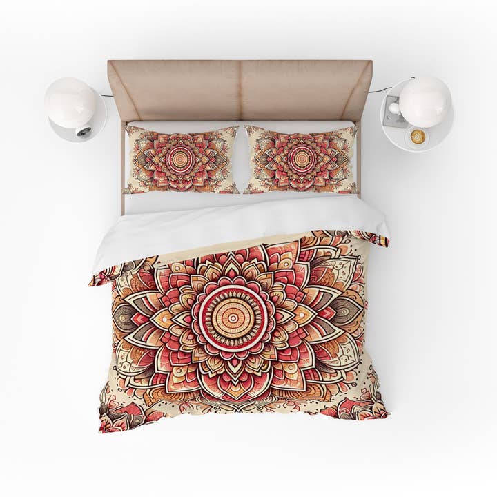 Conjunto de capa de edredão com capa de edredão reversível Bohemian Plum Indian Mandala por atacado de Adore India