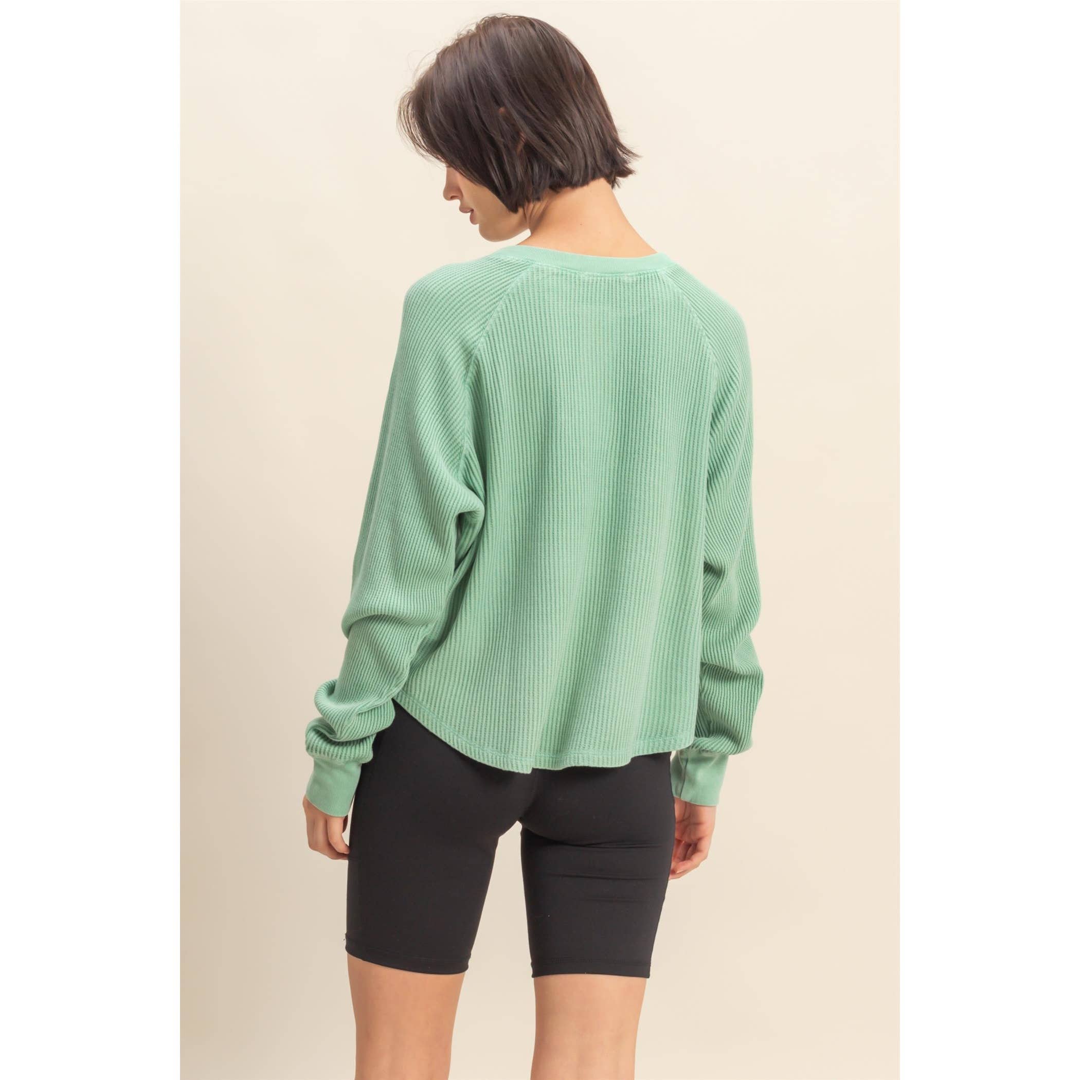Double Zero - Wholesale Sweatshirt - Women's - Mineral Washed Henley Waffle Raglan Sleeve Top14