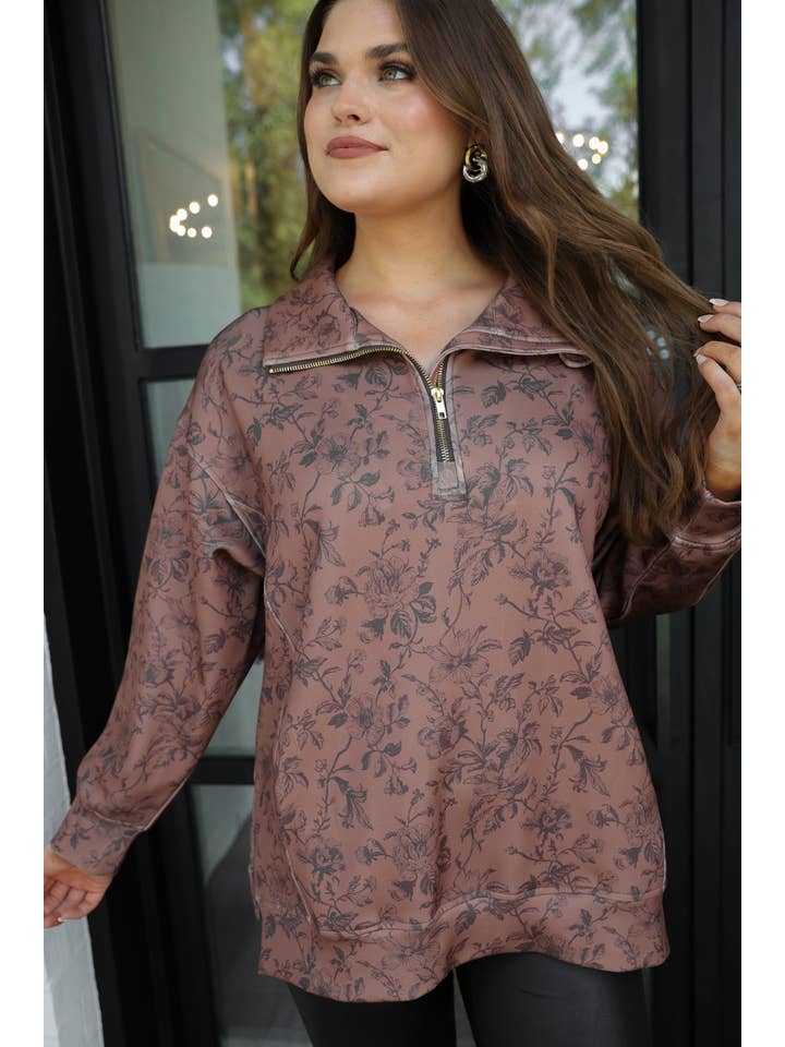 Brown Everyday Pullover- Rosewood Bloom for wholesale on Faire1