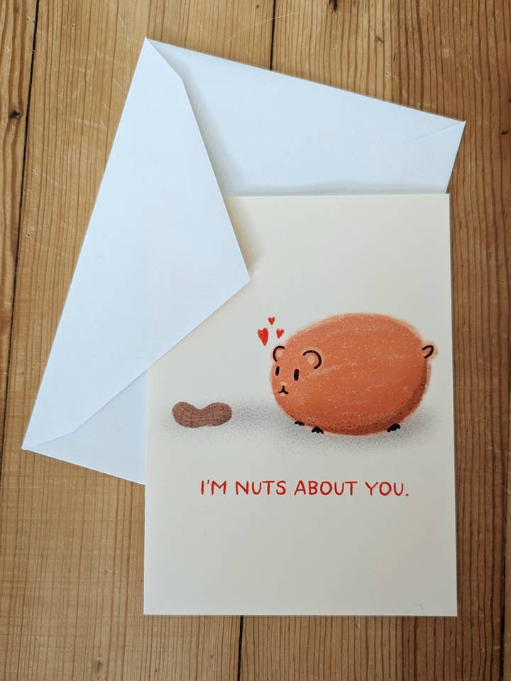 Nuts About You - Cute Romantic Hamster Card for wholesale by Sadsquatch