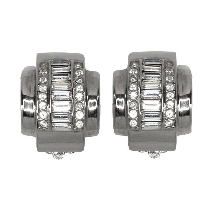 Boucles d'oreilles en forme de baguette en argent et cristal pour la vente par Kenneth Jay Lane