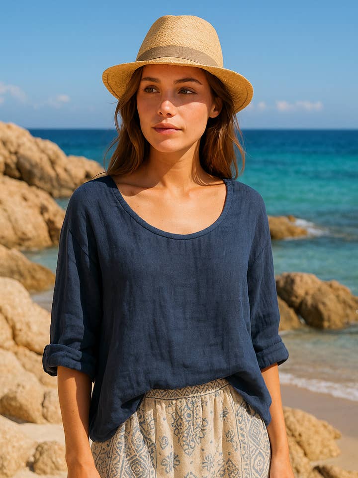 LINEN & COTTON HOUSE - Wholesale Blouse - Women's - 18415 TOP IN LINEN SPRING SUMMER CLOTHING