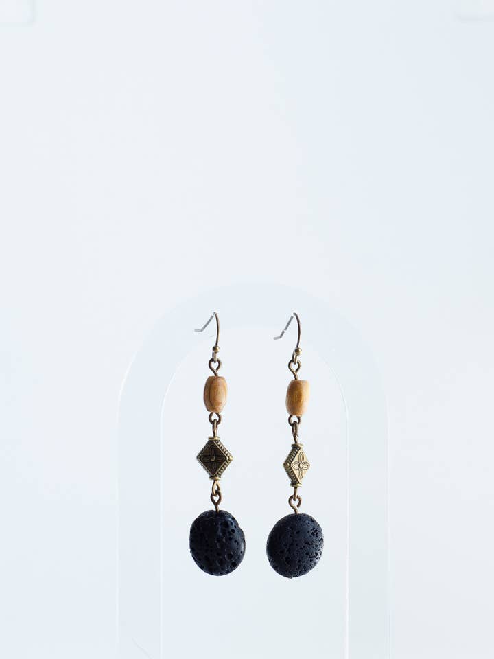 LaTisha Black Lava Stone Dangle Earrings for wholesale by Hedge & Fox