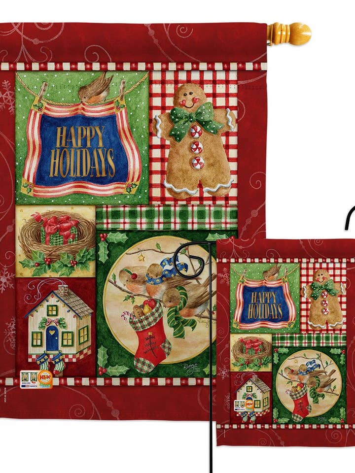 Happy Holiday Gingerbread Wintertime Christmas Decor Flag for wholesale by Two Group Flag Co