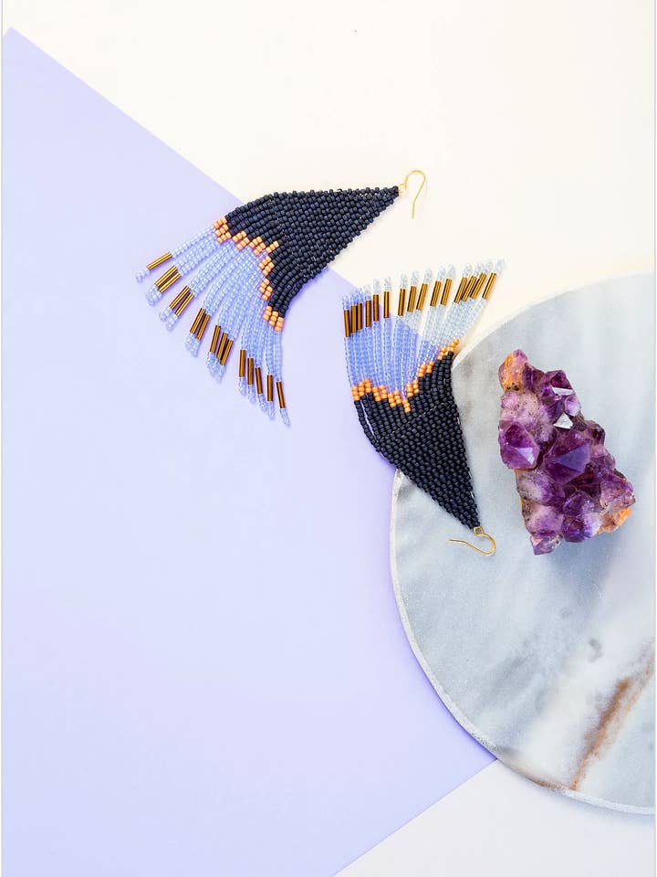 Basalt Handmade Glass Bead Dangle Earrings for wholesale by Weave Gold