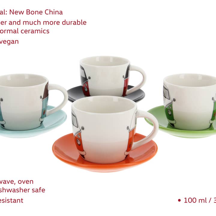 VW Collection by BRISA - Vendita all'ingrosso Tazza da tè/caffè - Set da 4 tazzine da espresso VW T1 Bus 100 ml - Fronte/4 colori2