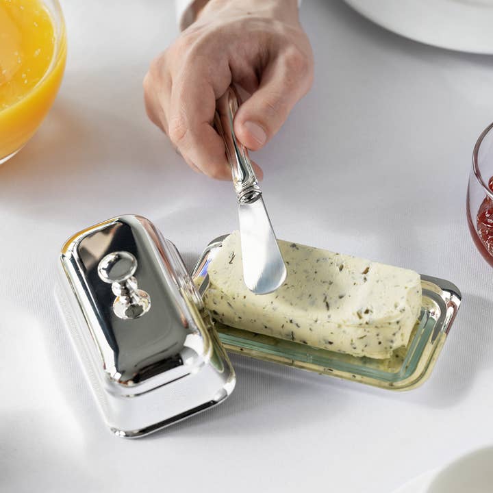 EDZARD - Wholesale Butter Dish - Butter Dish Mary with Glass Plate, Silver-Plated, 8 x 13 cm2