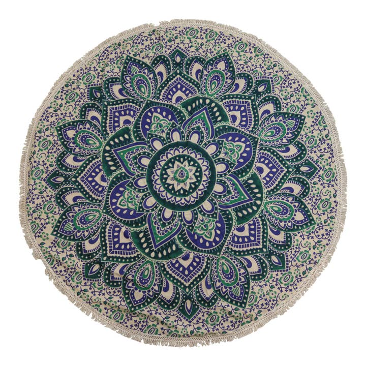 Small Mandala Roundie Cotton Art (130cm) - Teal & Blue for wholesale by Ancient Wisdom