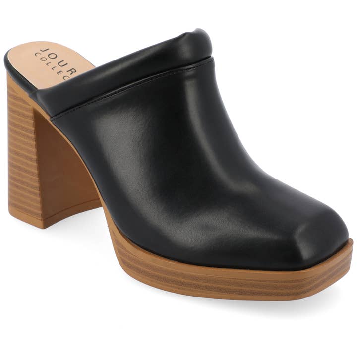 Journee - Wholesale Platform Heels - Women's - Izara Block Heeled Mules In Faux Leather