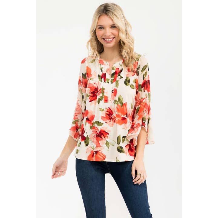 FLORAL MIX MEDIA PINTUCK BLOUSE for wholesale by Perseption