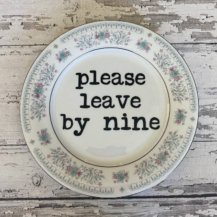 Upcycled Funny Plates, Leave By Nine ,Gift Shop for wholesale by pretty little creeps