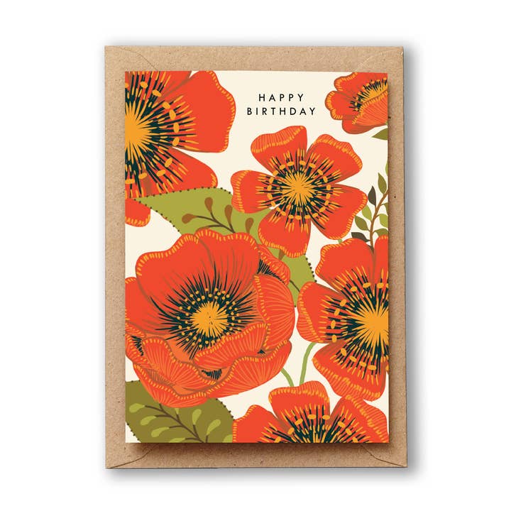 Happy Birthday Red Bloom Card for wholesale by Lucy says I do