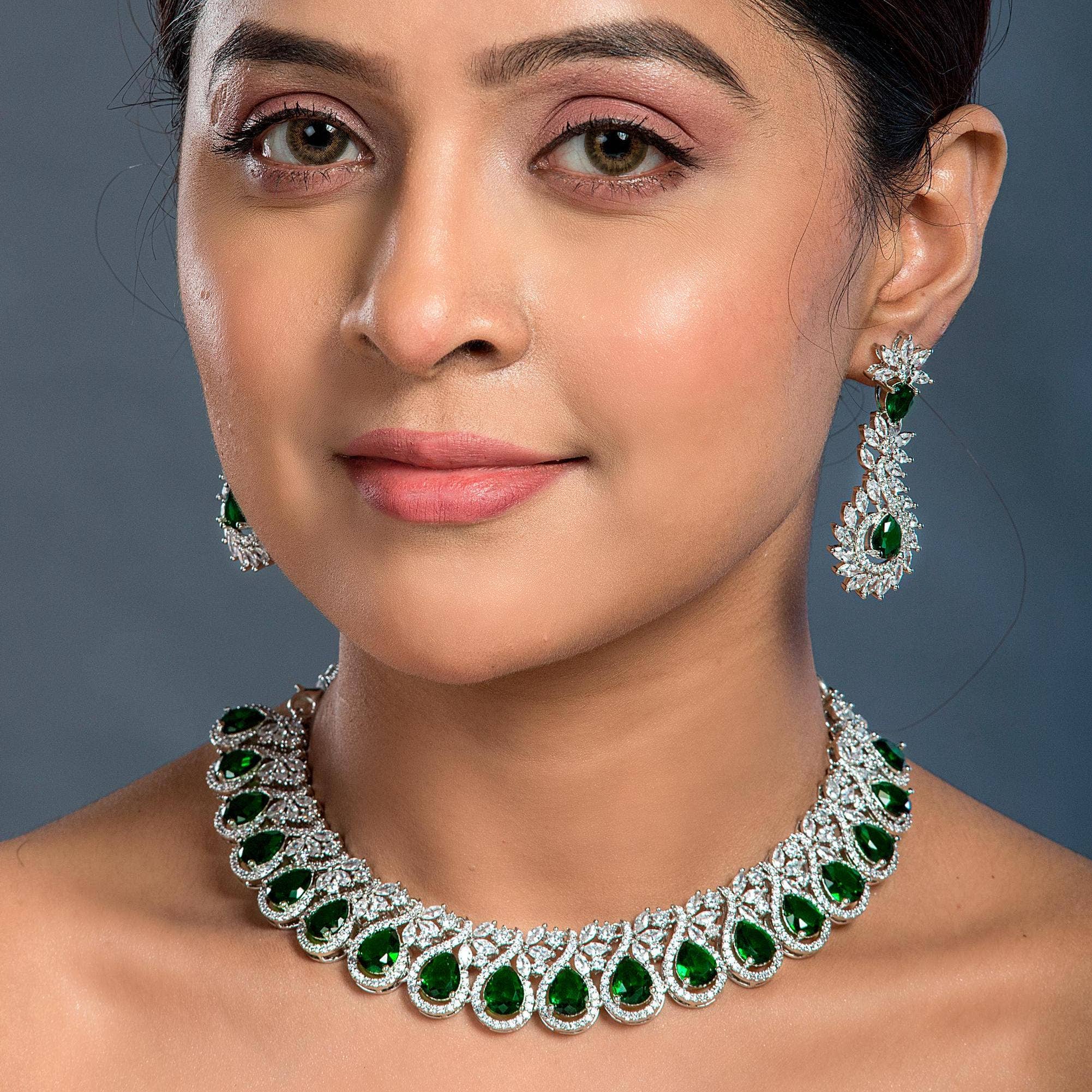 Vastrabhushan - Wholesale Jewelry Set - Emerald Green American Diamond Bridal Jewelry Set0