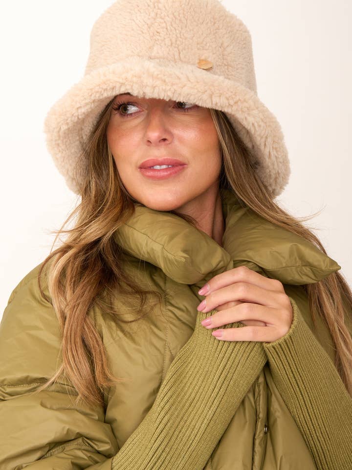 Popski Cream Teddy Bucket Hat for wholesale by Popski London