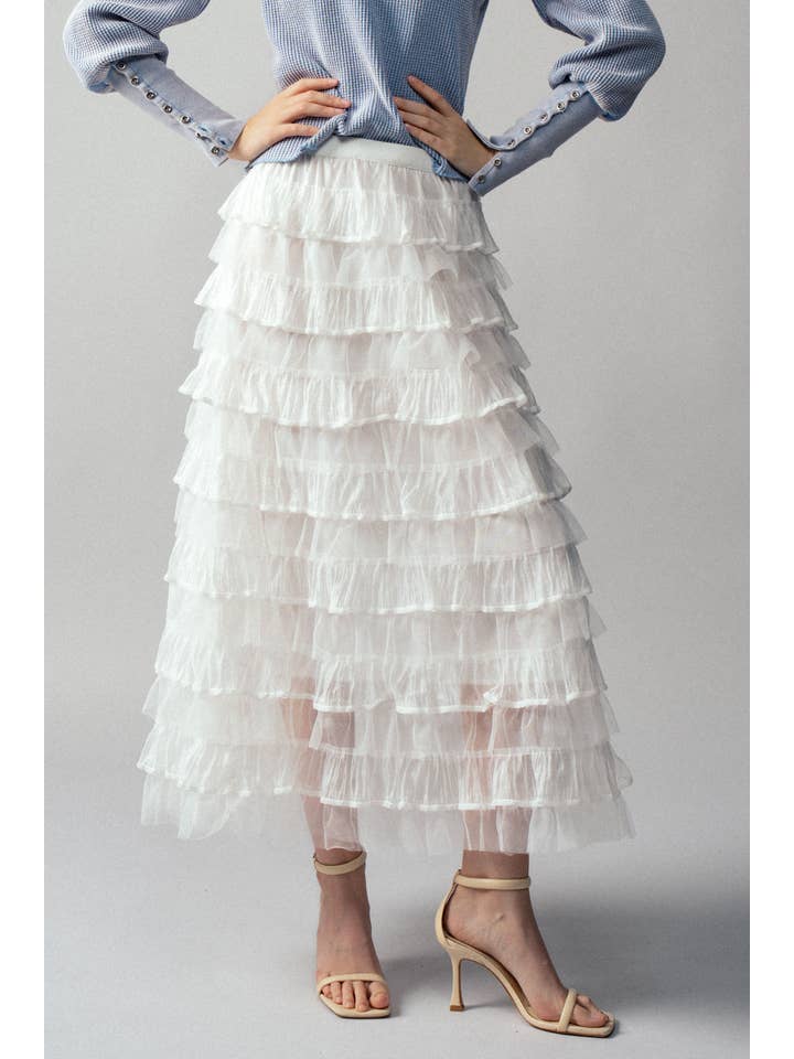 Urban Daizy - Wholesale Skirt - Women's - Clear Tulle Layered Ruffle Maxi Skirt