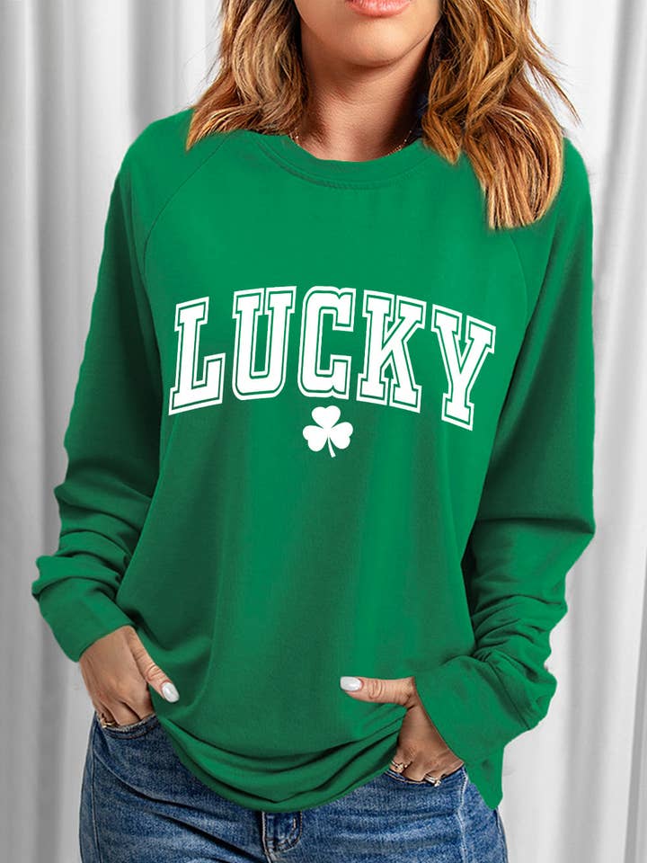 St Patricks LUCKY Chenille Embroidered Graphic Sweatshirt for wholesale by 1 the Woman