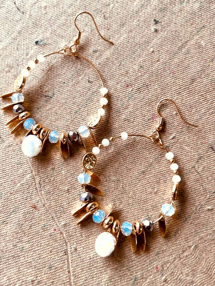 Gold Beaded Gorgeous Hoop Earrings for wholesale by ANJI