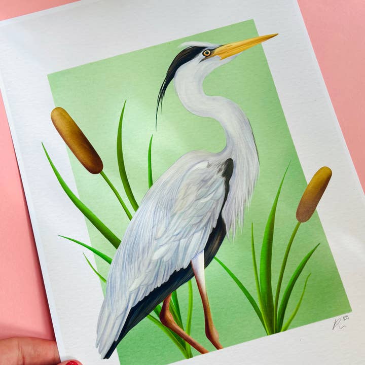 Grey Heron Wildlife Art Print –Wall Art for Nature Lovers in Multiple Sizes for wholesale by Pixiecraft