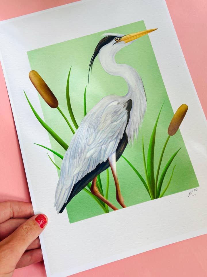 Grey Heron Wildlife Art Print –Wall Art for Nature Lovers in Multiple Sizes for wholesale by Pixiecraft