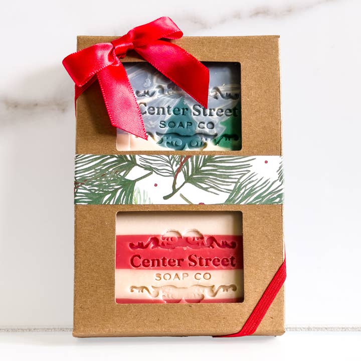Candy Cane & Alpine Handmade Christmas Soap Gift Box - 8oz for wholesale by Center Street Soap Co