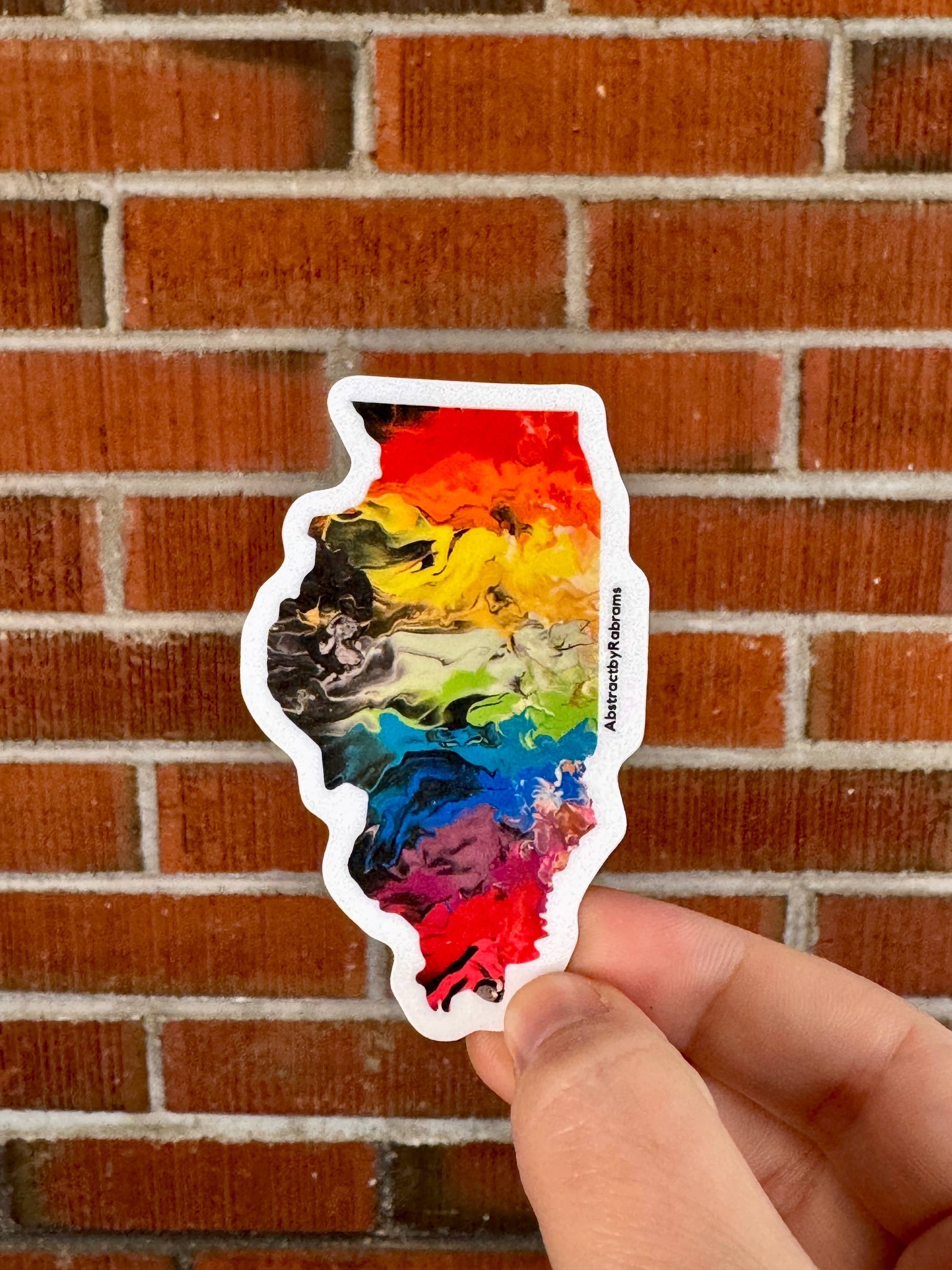 AbstractbyRabrams - Wholesale Sticker - Illinois State Vinyl Sticker - LGBTQ - Rainbow - Trans1