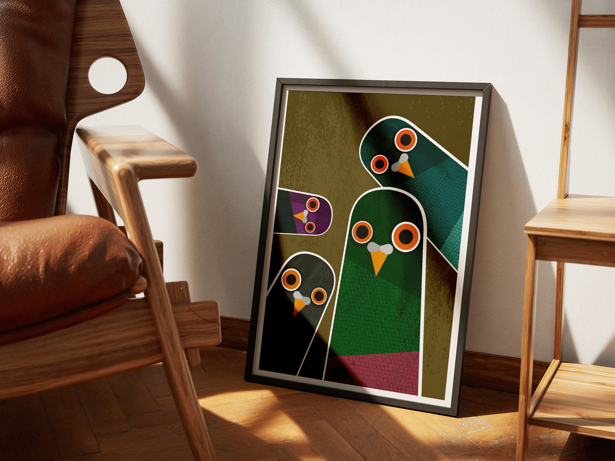 Mr Watson Design – wholesale Art print – Group of Nosy Pigeons  - Retro print4