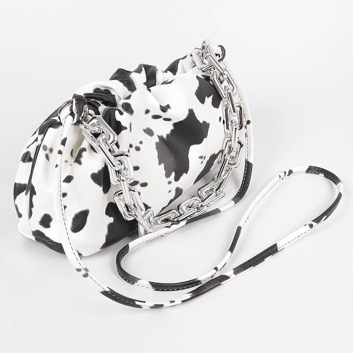 3AM BY H&D ACCESSORIES - Wholesale Crossbody Bag - Women's - Faux Leather Cow Print Clutch W/Link Chain1