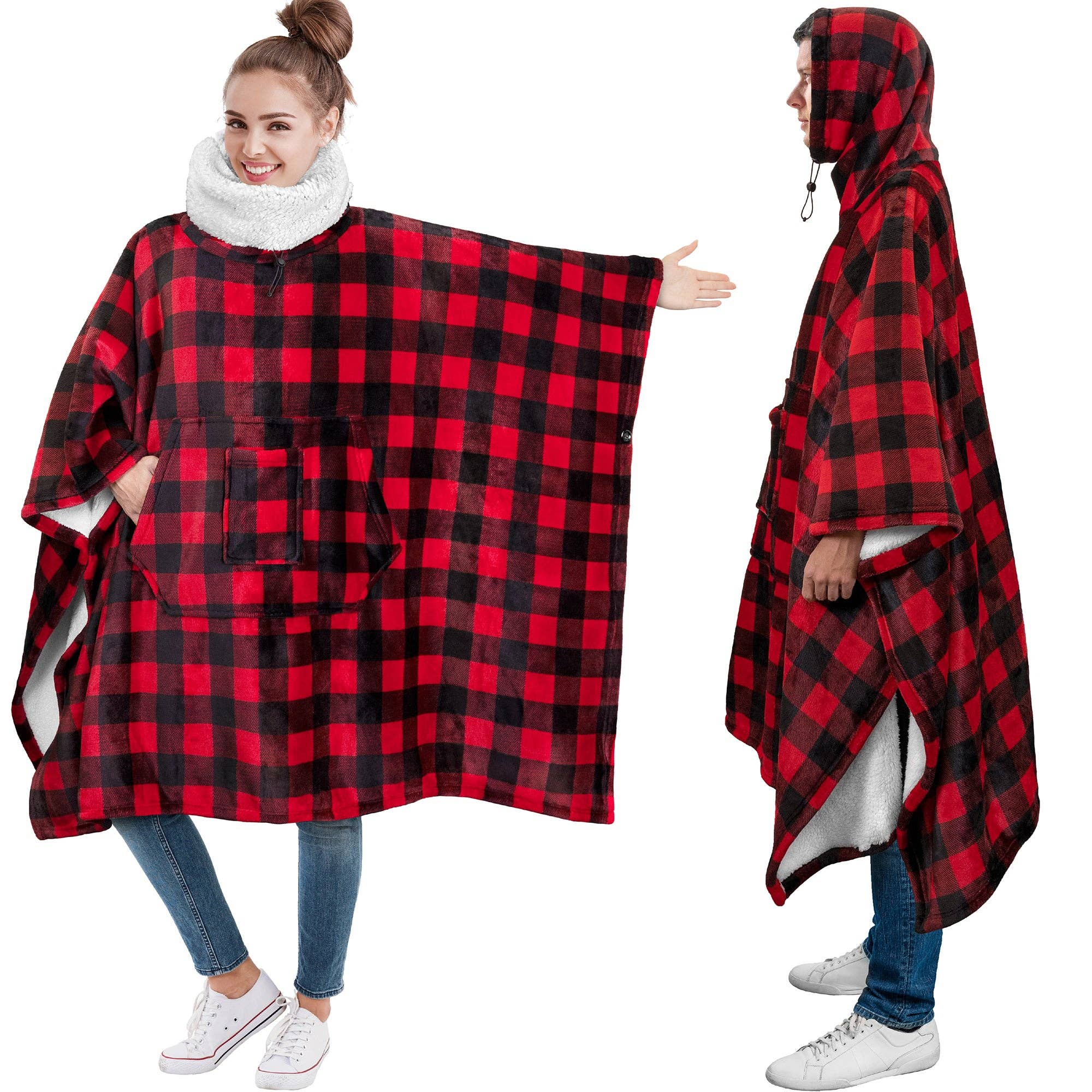 Pavilia - Wholesale Poncho - Women's - Neck Warmer Hooded Poncho Blanket76