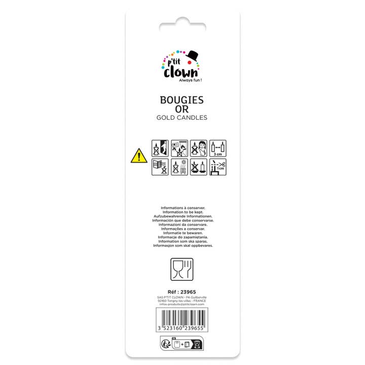 P'tit Clown - Wholesale Cake Candle - Long and Thin Candle - Gold - Set of 63