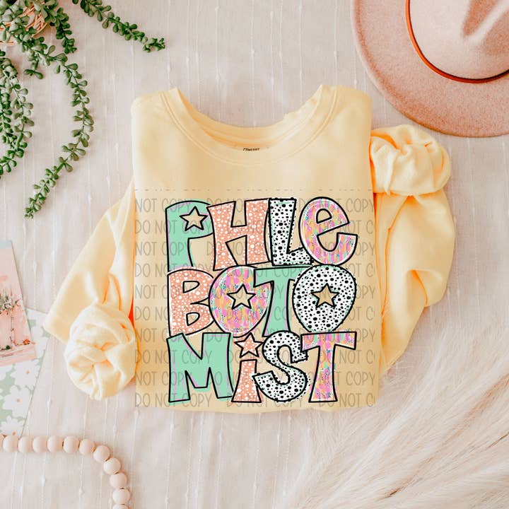 K and M Designs - Wholesale Sublimation Transfer - Phlebotomist Bright Doodle Name DTF Transfer