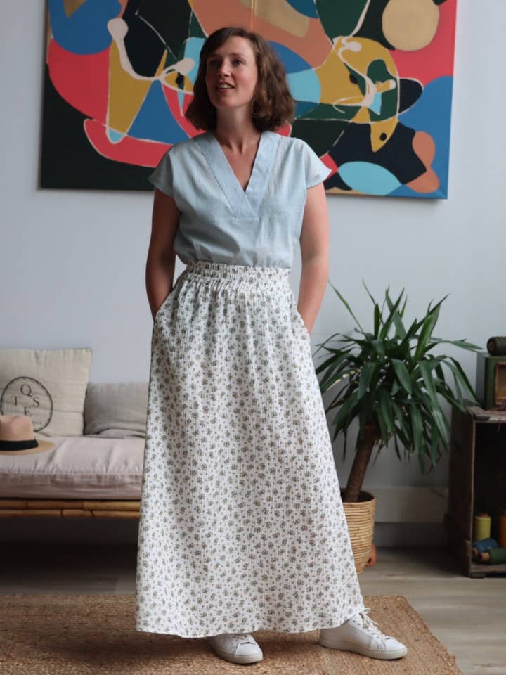 Tao Saia de algodão gaze dupla com flores Bréhat por atacado de Quintessence