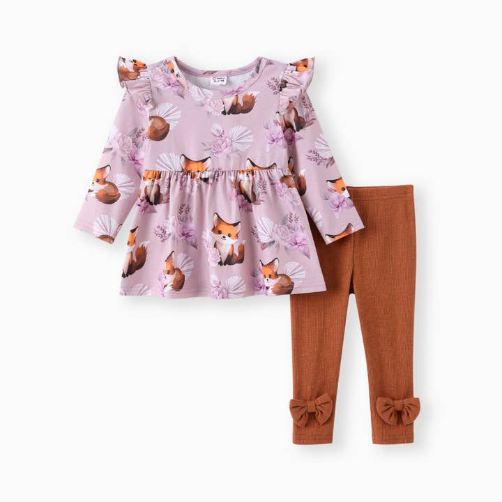 Conjunto de 2 piezas para niña: camiseta y leggings con estampado de animales para venta al por mayor de PatPat