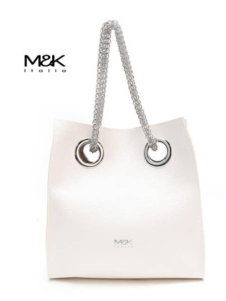 BOLSO SHOPPER CON ASAS DE METAL PLATEADAS EN PIEL ECOLÓGICA para venta al por mayor de M&K italia