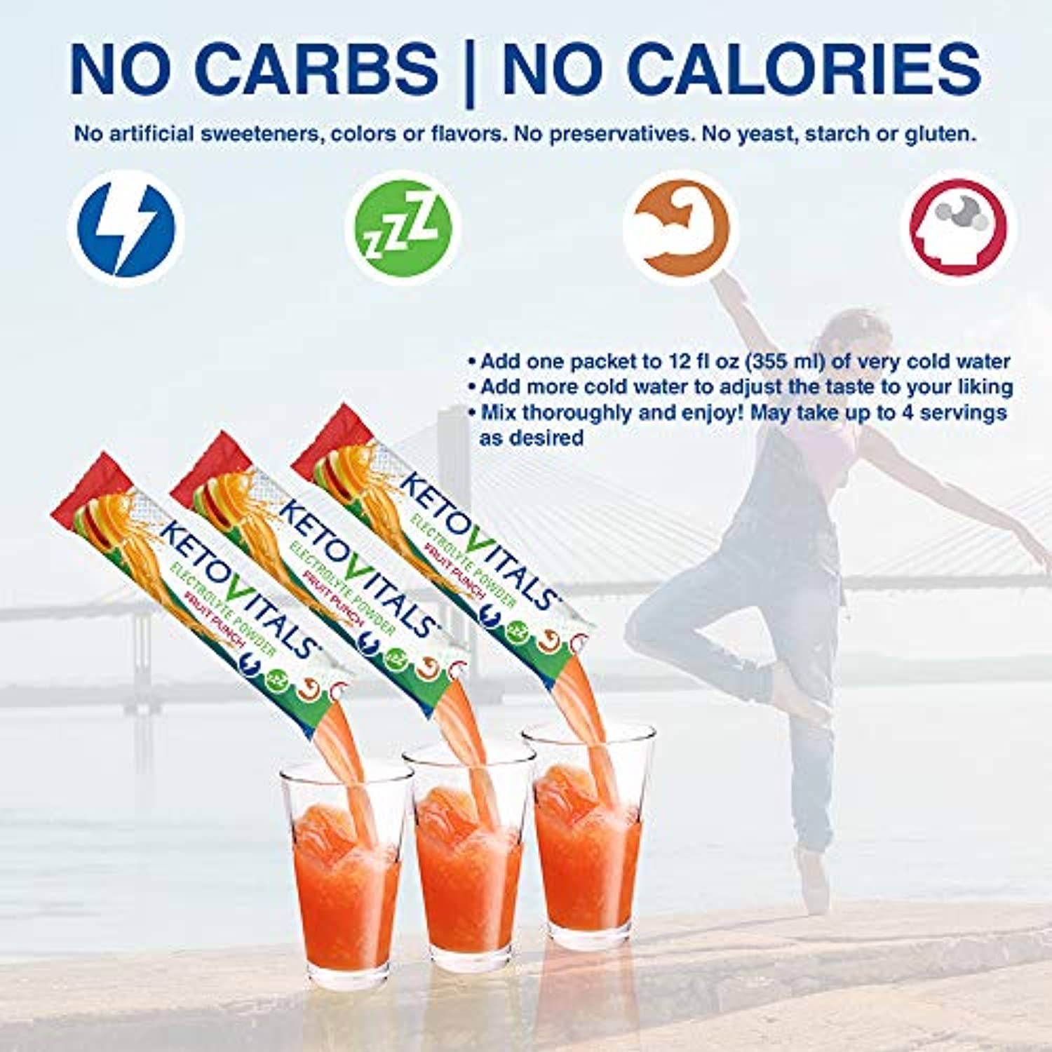 Keto Vitals - Vente Boisson diététique en poudre - KetoVitals Original Electrolyte Powder Stick Packs - Saveur de punch aux fruits, 15 ct.6