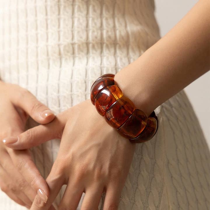 JOSSLYN by wall to wall - Wholesale Beaded Bracelet - Color-Block Acrylic Stretch Cord Bracelet | 40B519518