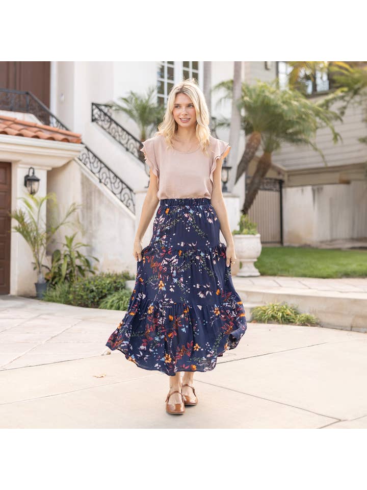 Teal Three Layered Floral Skirt for wholesale on Faire