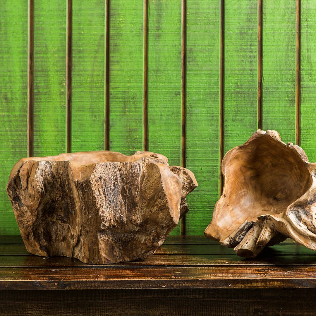 Garden Age Supply - Wholesale Plant Pot - Teak Erosion Wood Bowl2