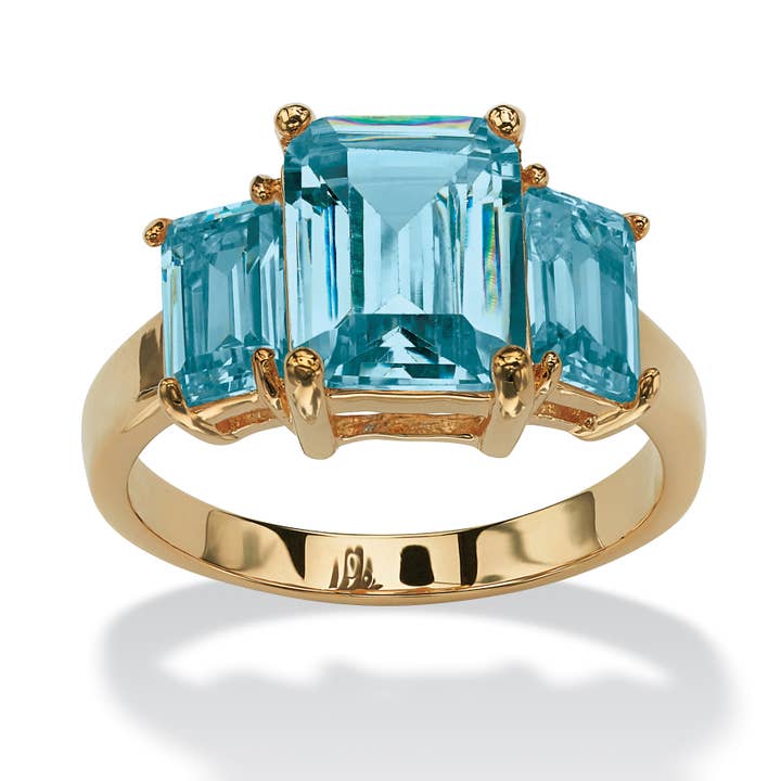 PalmBeach Jewelry - Wholesale Multi-Stone Ring - Emerald-Cut 3-Stone Birthstone Ring 18k Gold-Plated21