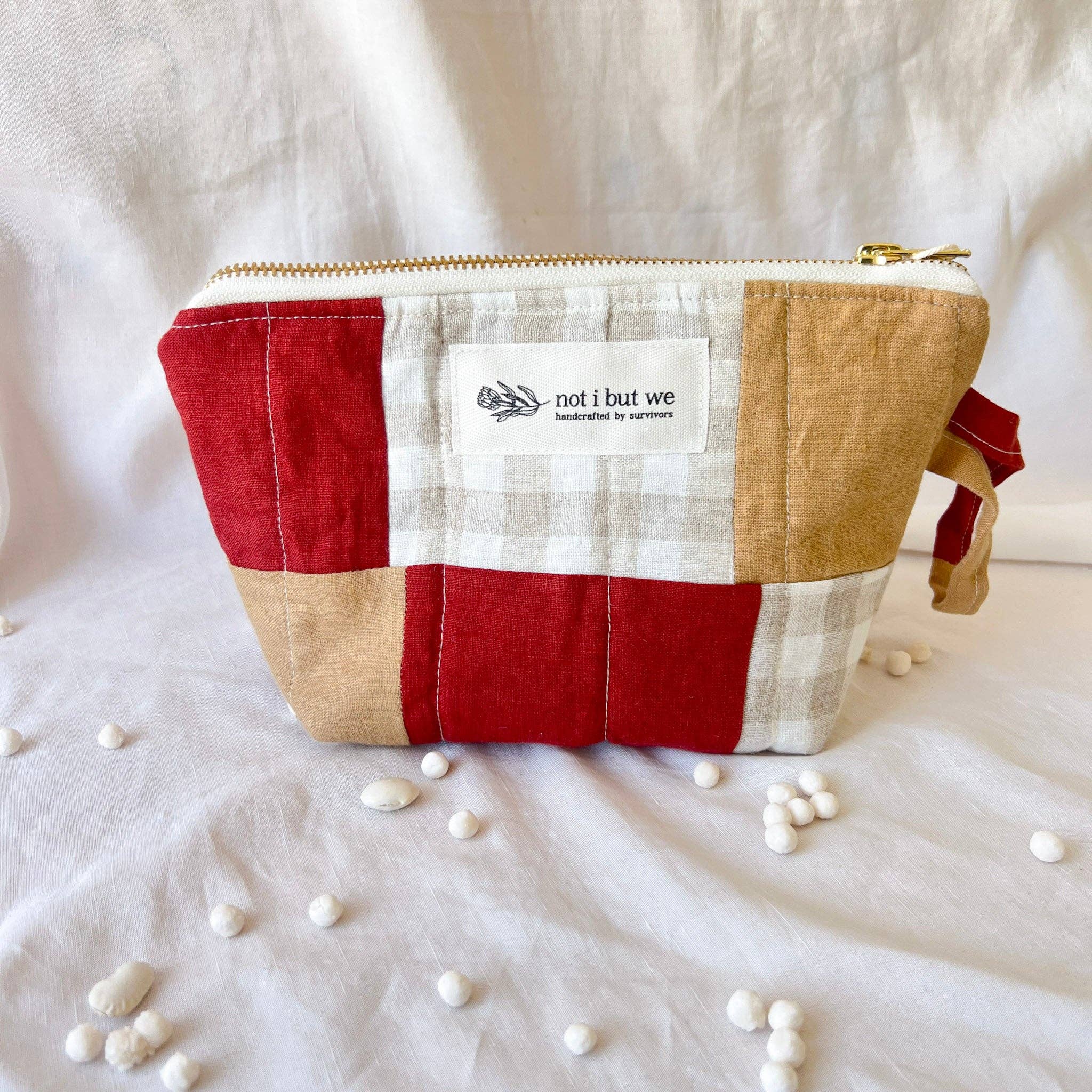 Not I But We - Wholesale Makeup/Cosmetic Bag - Quilted Patchwork Cosmetic Pouch | Upcycled Linen Makeup Bag8