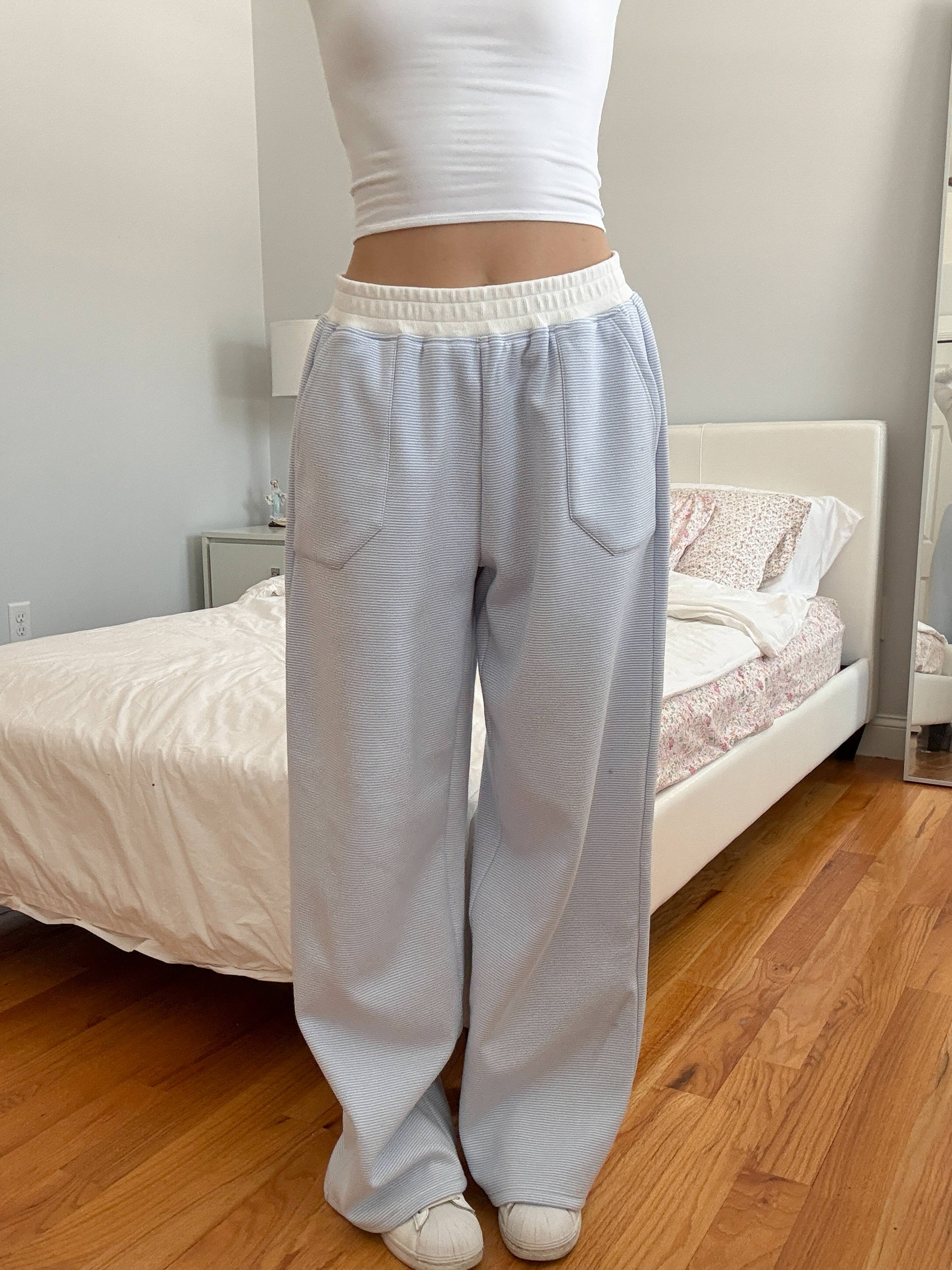 Blue and White Mini Striped Sweatpants for wholesale on Faire23